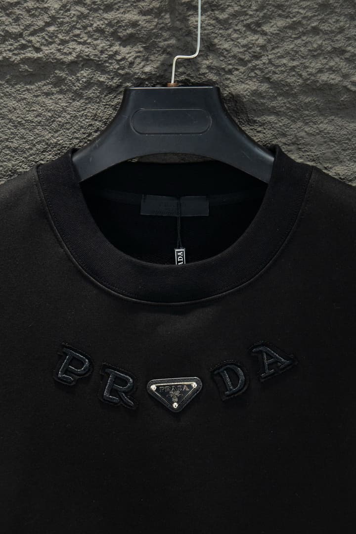 Prada Oversize Heavyweight Embroidered Sweatshirt in Black Crewneck