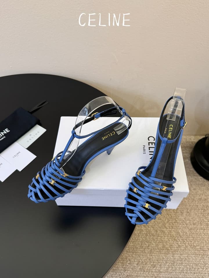 Celine Triomphe Ankle Strap Sandals – Spring/Summer Collection in Black - Large Logo Flats