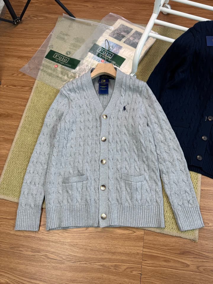 Ralph Lauren Polo V-Neck Cable Knit Cardigan in Grey