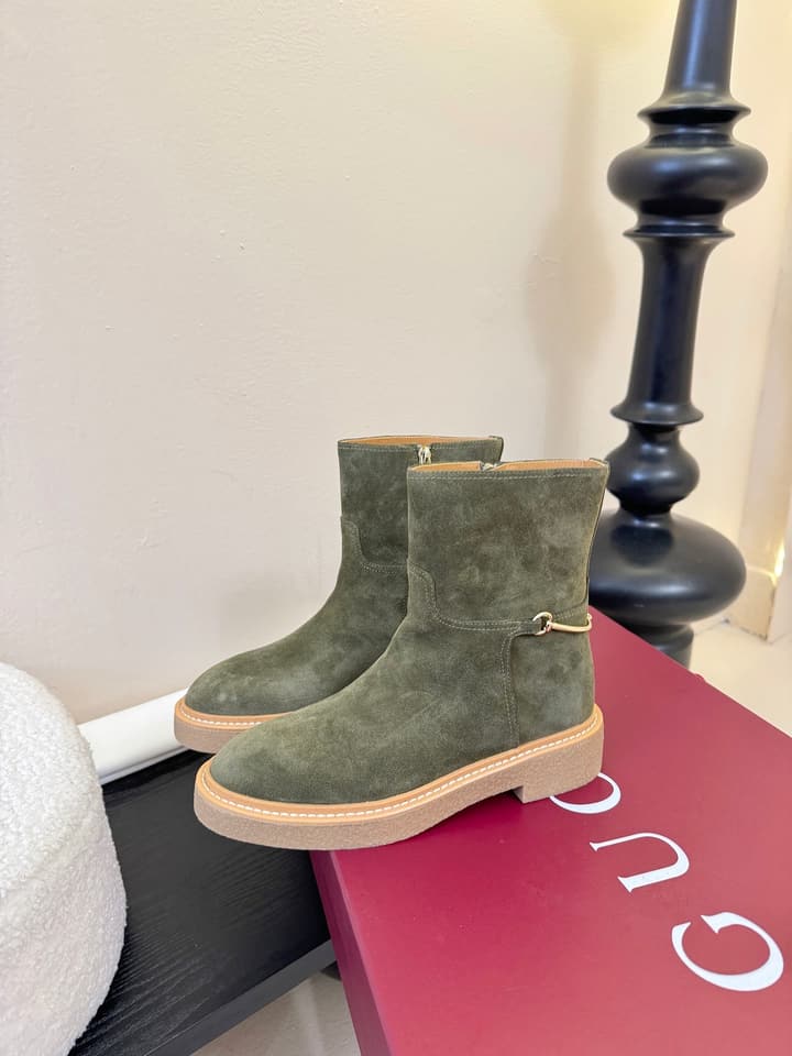Gucci Runway Suede Boots in Taupe Suede