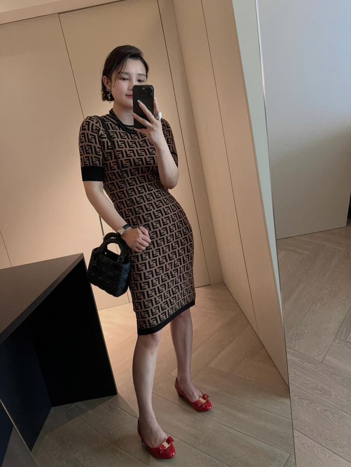 Fendi Double F Monogram Jacquard Knit Dress in Coffee Monogram Knit Dress