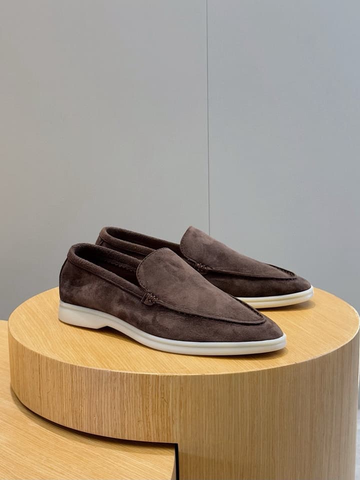 Loro Piana Italian Handmade Suede Loafers in Camel Brown Suede