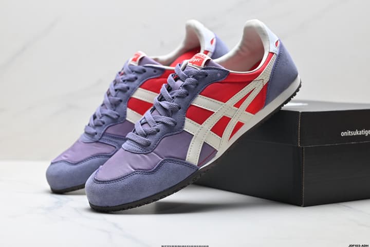 Onitsuka Tiger Serrano Nylon Retro Sneakers in Blue With White Stripes