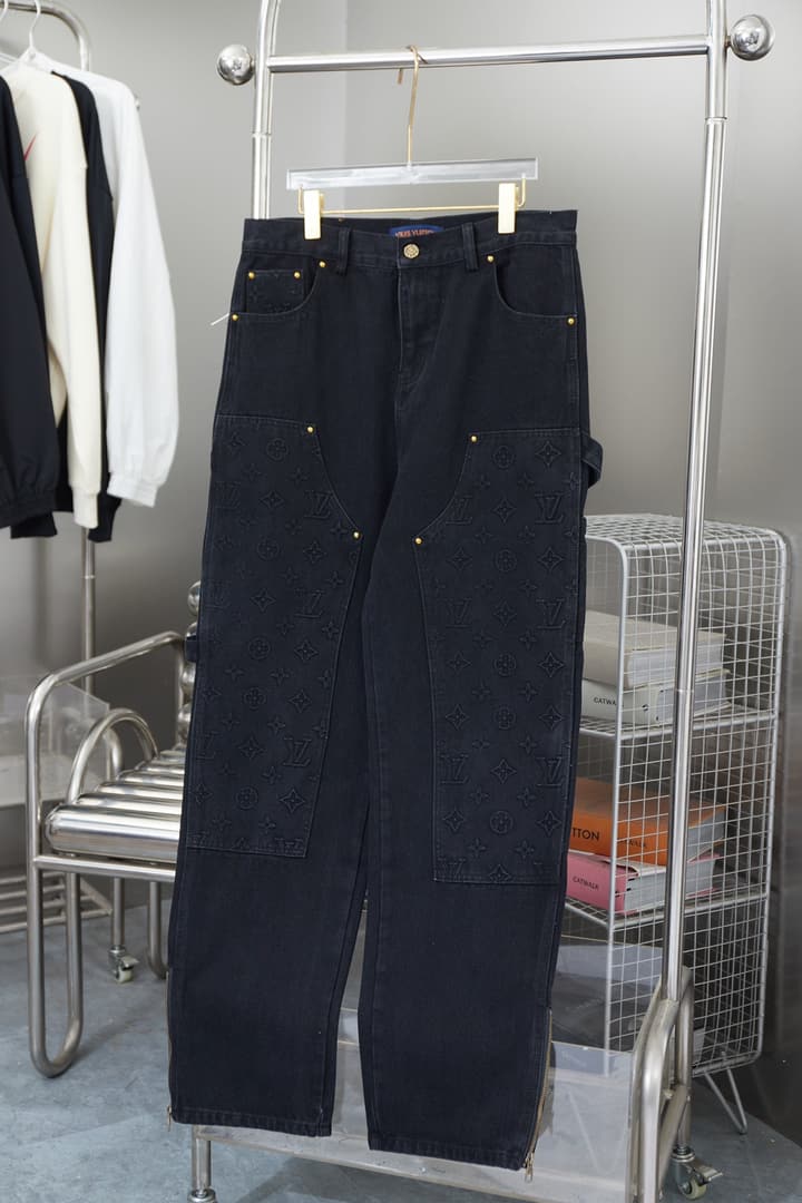 Louis Vuitton Monogram Embossed Denim Cargo Pants in Black