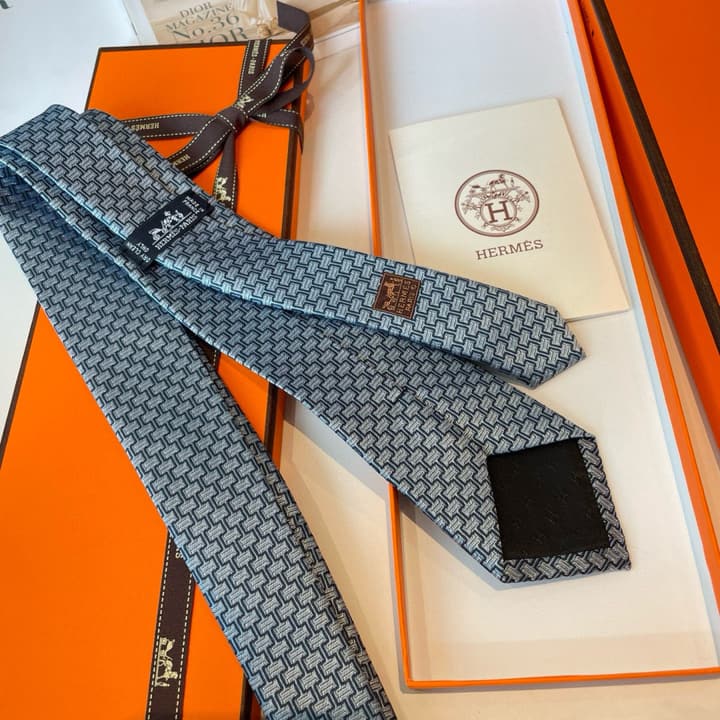 Hermès Philippe Mouquet Men's Tie in Cool Grey Patterned
