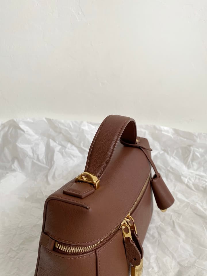 Loro Piana L23 Textured Shoulder Bag in Brown/Red