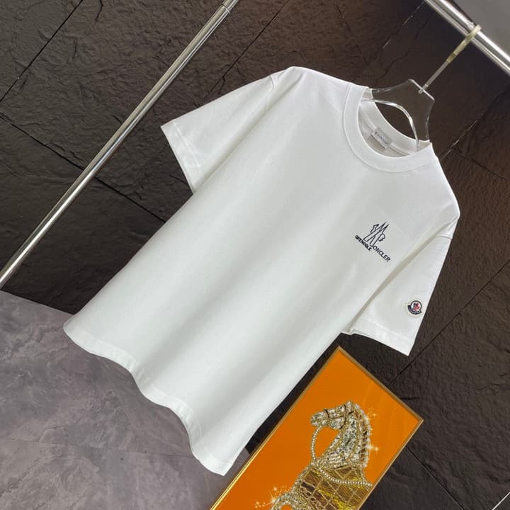 Moncler Cotton Embroidered T-Shirt – 2025 Spring/Summer Collection in Dark Navy Crew Neck With Tonal Logo