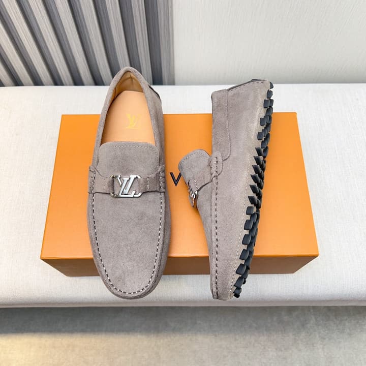 Louis Vuitton Pebbled Leather Driving Shoes in Black Smooth Leather