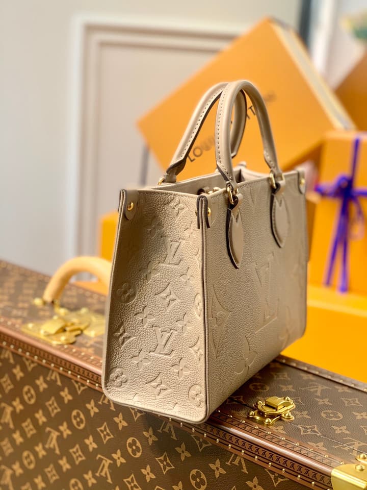 Louis Vuitton Onthego Small Tote Bag in Light Taupe Monogram Empreinte