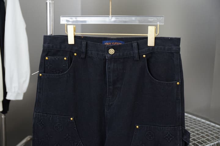 Louis Vuitton Monogram Embossed Denim Cargo Pants in Black