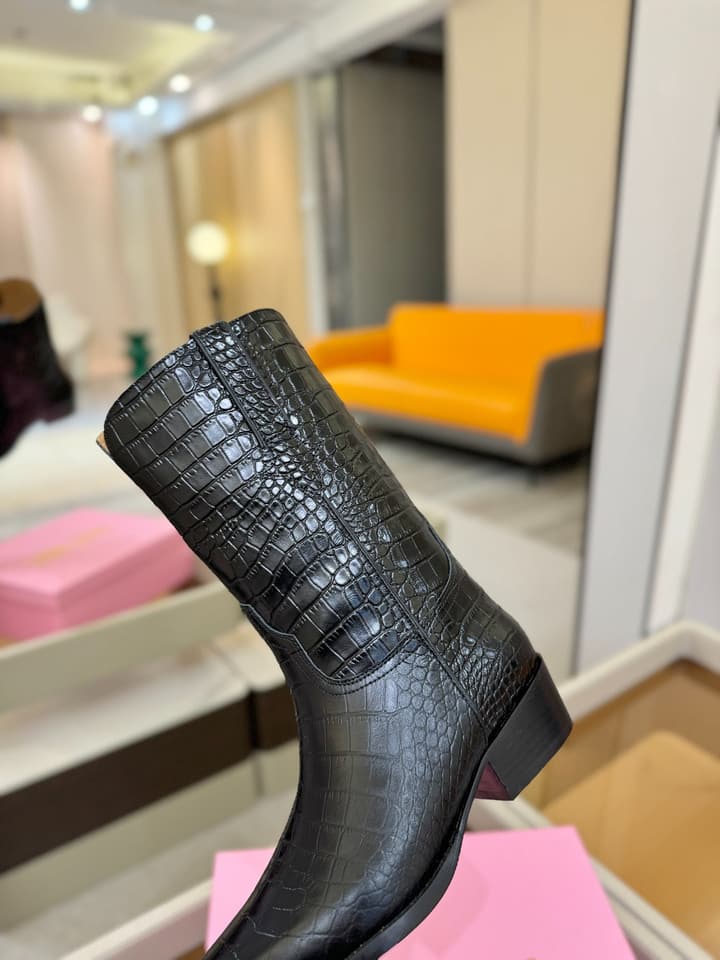 Paris Texas Western Ankle Boots in Embossed Black