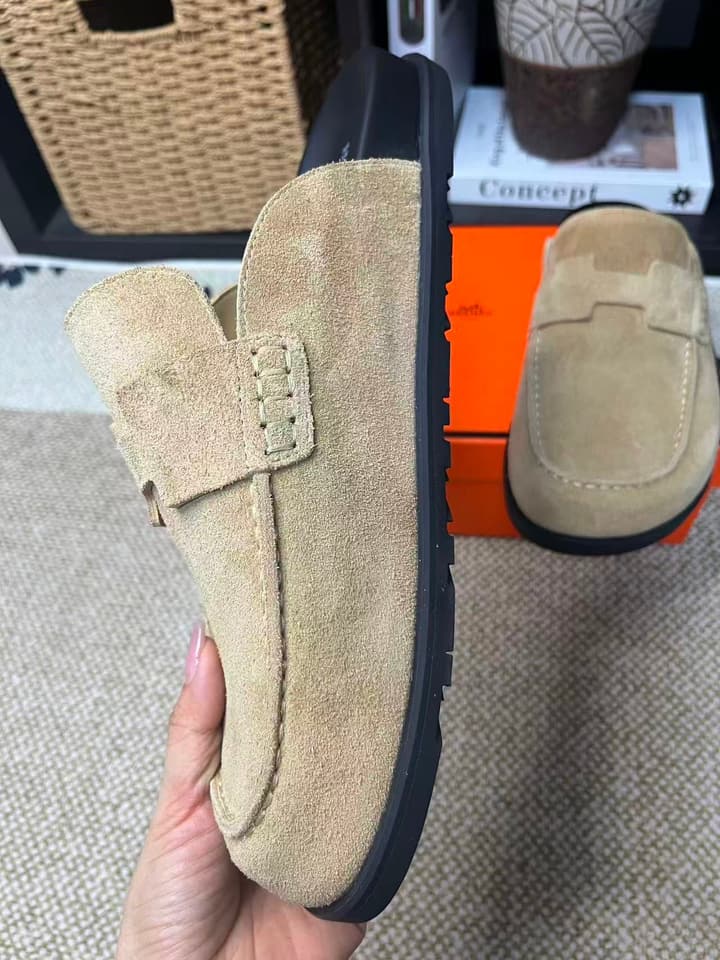 Hermès Suede Calfskin Chunky Mules