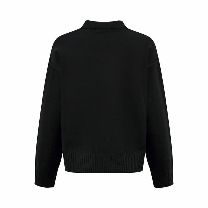Ami Paris Heart Jacquard Merino Cardigan in Black With Red Heart Logo