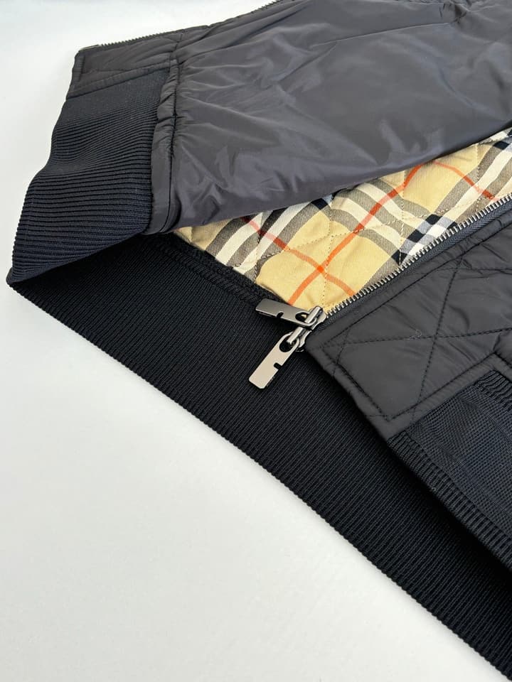 Burberry Diamond Quilted Stand Collar Nylon Jacket in Black
