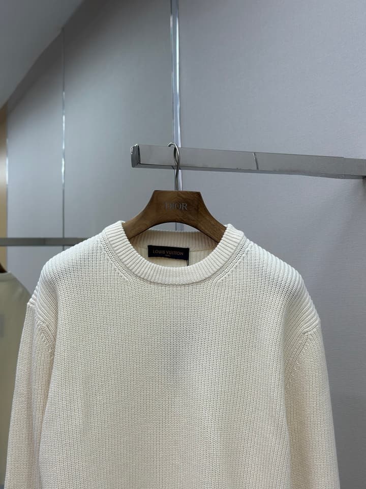 Louis Vuitton Logo Embroidered Knit Sweater in Creamy Off-white Knit