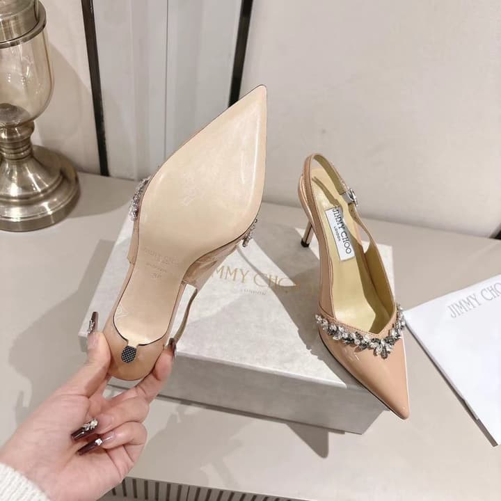 Jimmy Choo Pointed-Toe Crystal-Embellished Heeled Sandals – 2025 Summer in Black