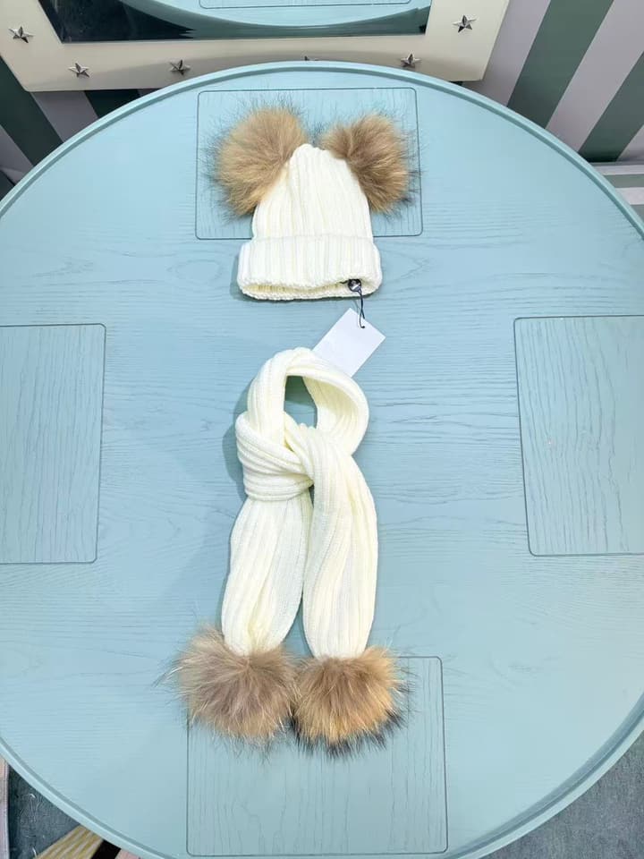 Moncler Kids Double Pom-Pom Hat and Scarf Set – Kids Collection in Black