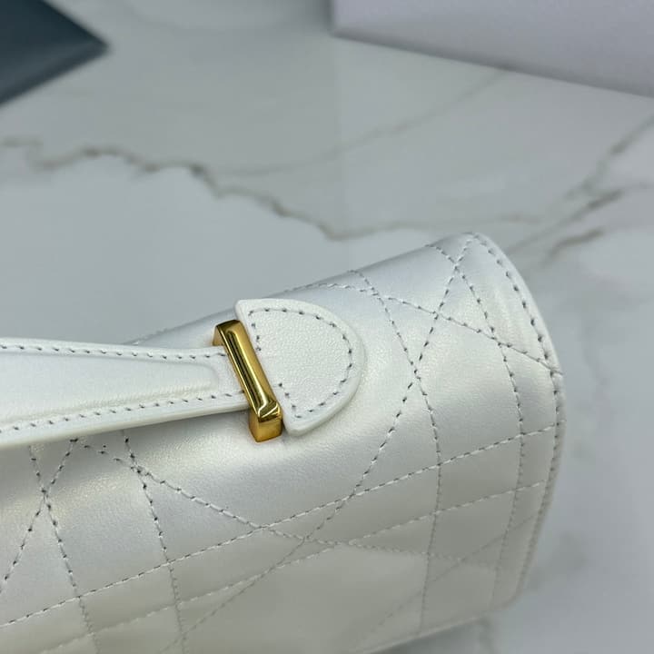 Dior Miss Caro Top Handle Clutch Bag – 2025SS in Pearlescent White Quilted
