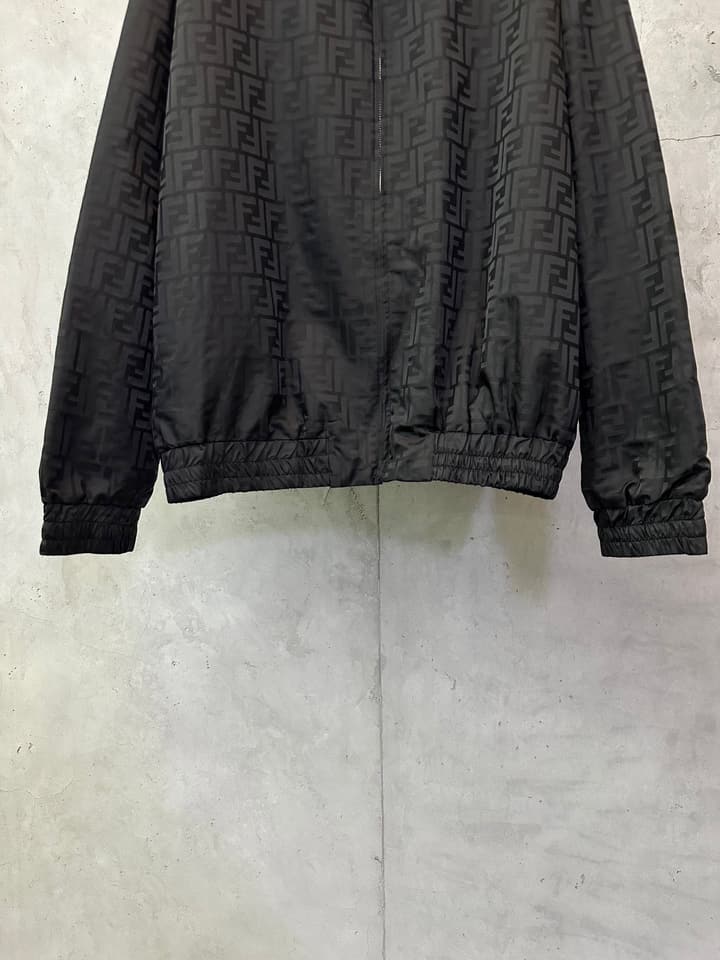 Fendi Stand Collar Nylon Bomber Jacket in Black Jacquard Bomber Jacket