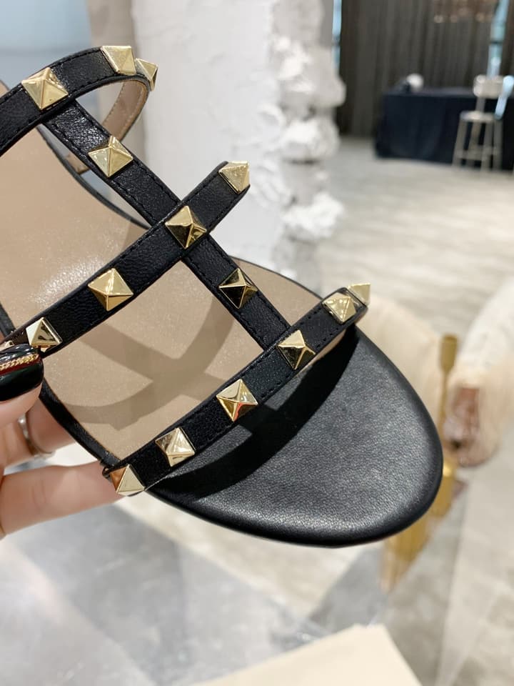 Valentino Studded Sheepskin Flat Sandals in Black