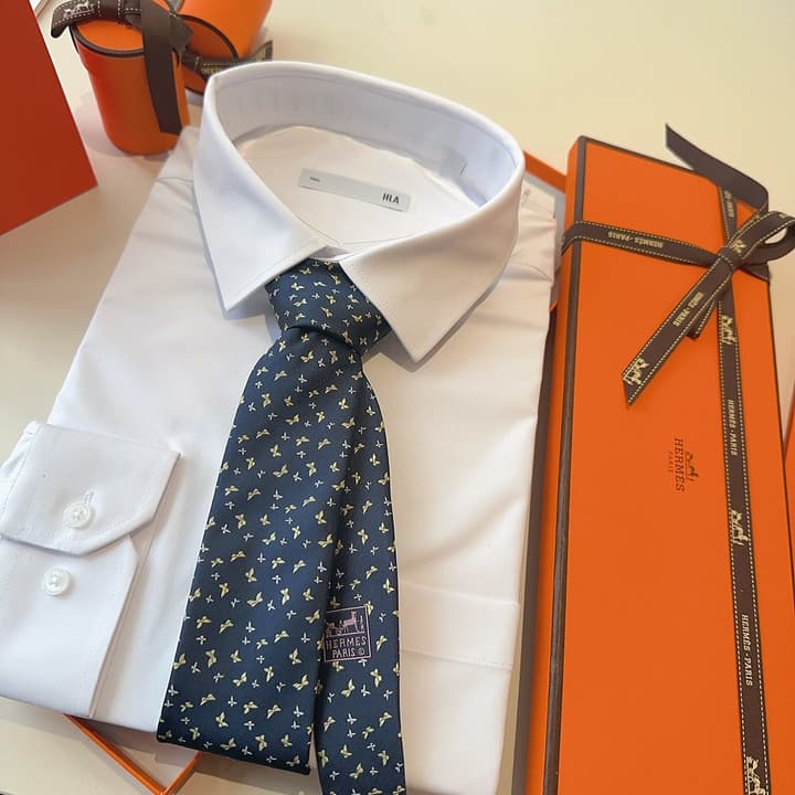Hermès Animal Series Men's Silk Tie in Blue With Pink Pattern