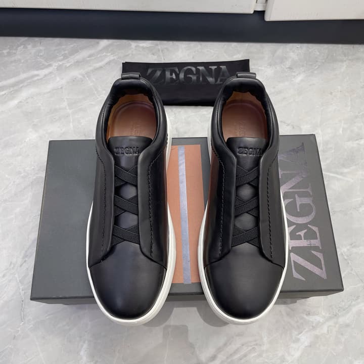 Zegna Triple Stitch Low-Top Sneakers in Navy Blue
