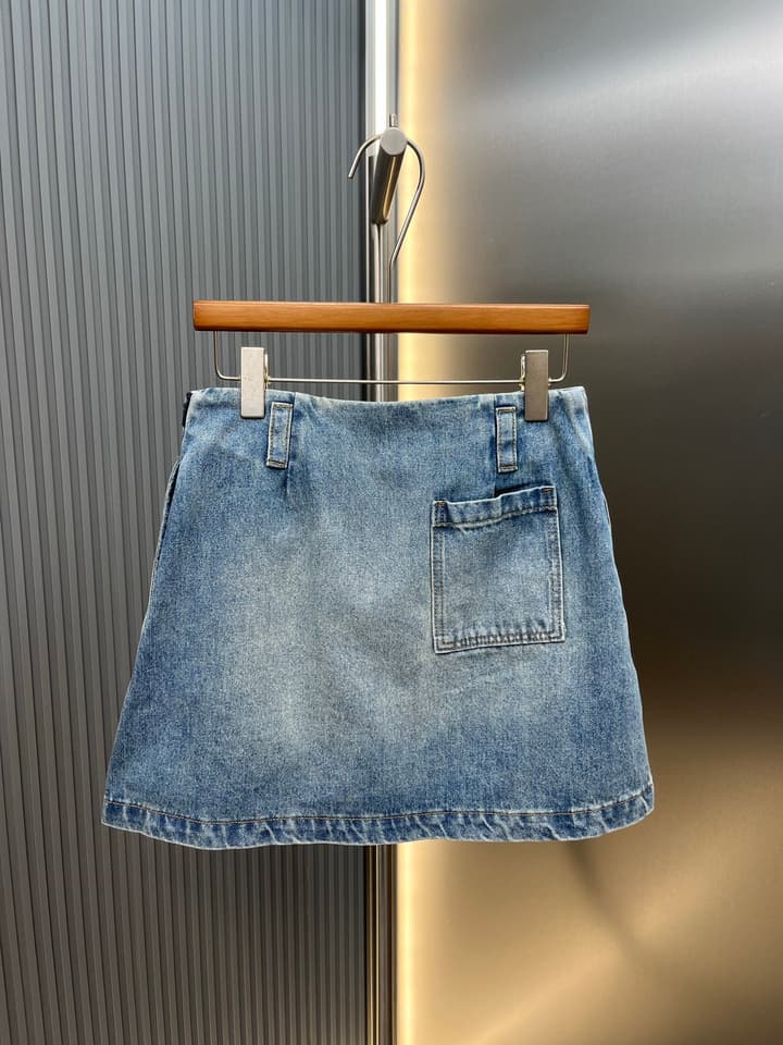 Loewe Leather-Trimmed Denim Mini Skirt in Stonewash Blue