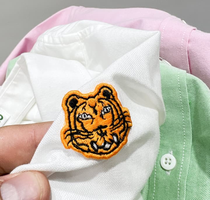 Kenzo Gold Embroidered Tiger Head Oxford Long Sleeve Shirt in Green