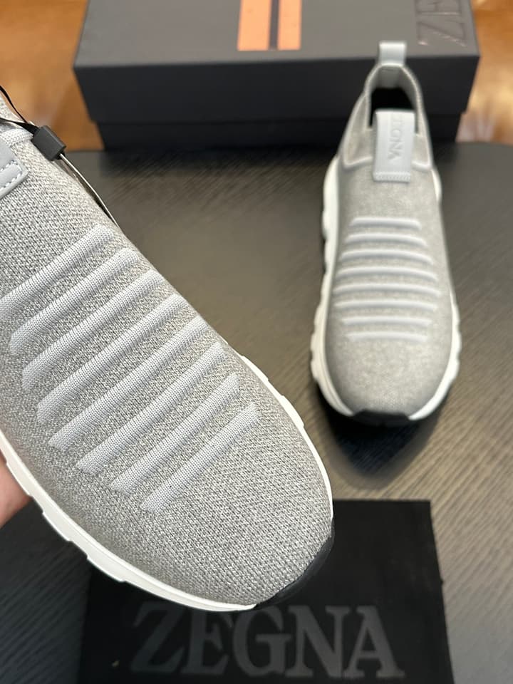 Zegna Techmerino Slip-On Sneakers in Dark Navy With Green Accent