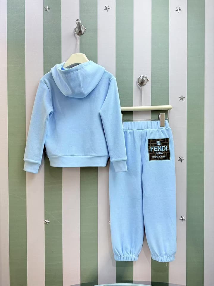 Fendi Kids Logo Embroidered Sweatshirt Set – 2025SS in Light Blue Set