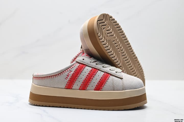 Adidas Originals Campus 00S WTR LO Padded Mules in Beige Suede With Red Stripes