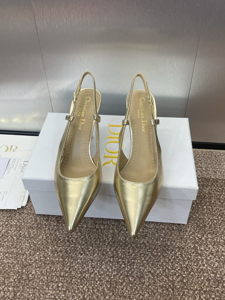 Dior Tribales Pearl Logo Heeled Mules – 2025 Spring/Summer Collection in Gold