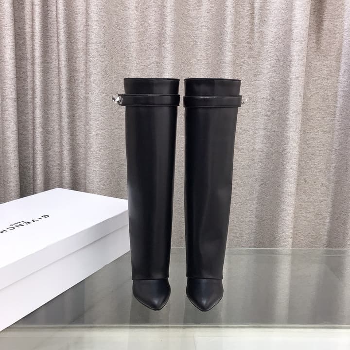 Givenchy Shark Tooth Glossy Leather Knee-High Boots in Almond