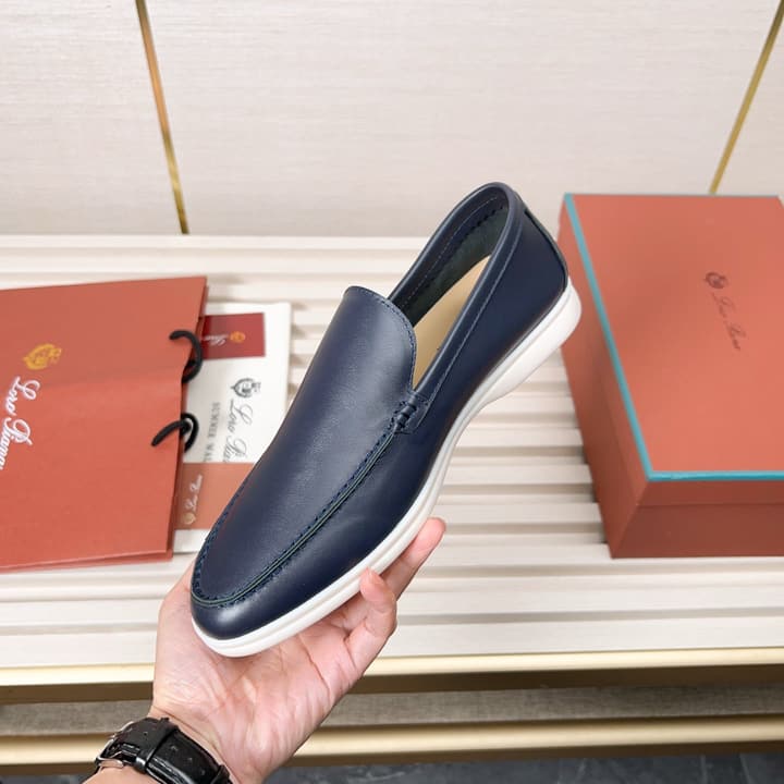 Loro Piana Classic Nappa Moccasins in Dark Blue Loafer Close-up