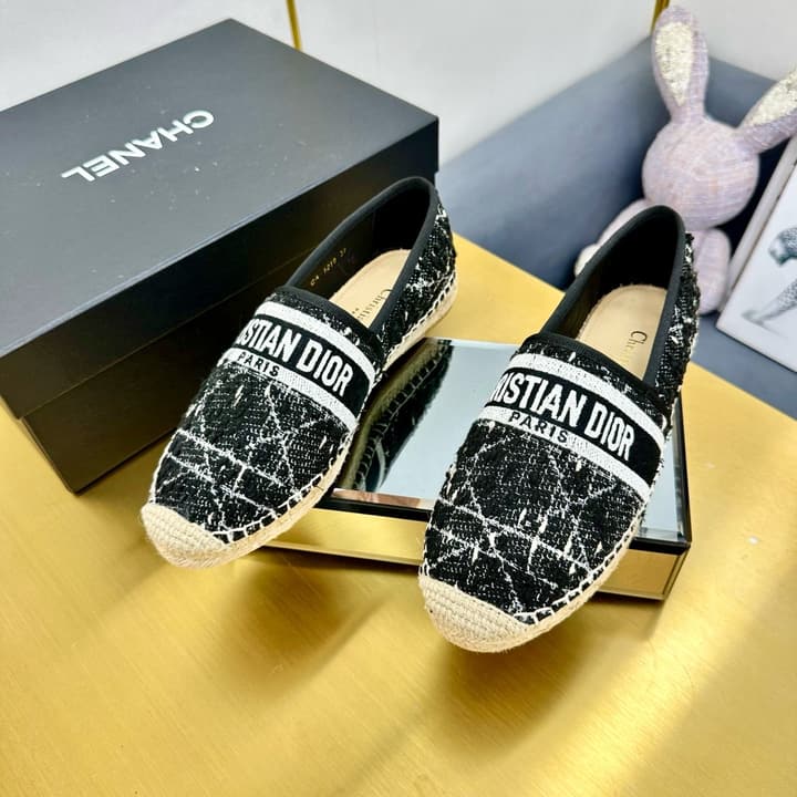 Dior Granville Embroidered Espadrille Flats in Beige/brown Oblique Pattern