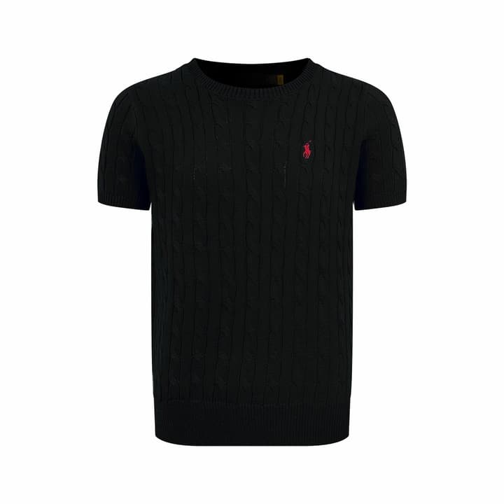 Ralph Lauren Cable-Knit Short-Sleeve Sweater in Ink Black