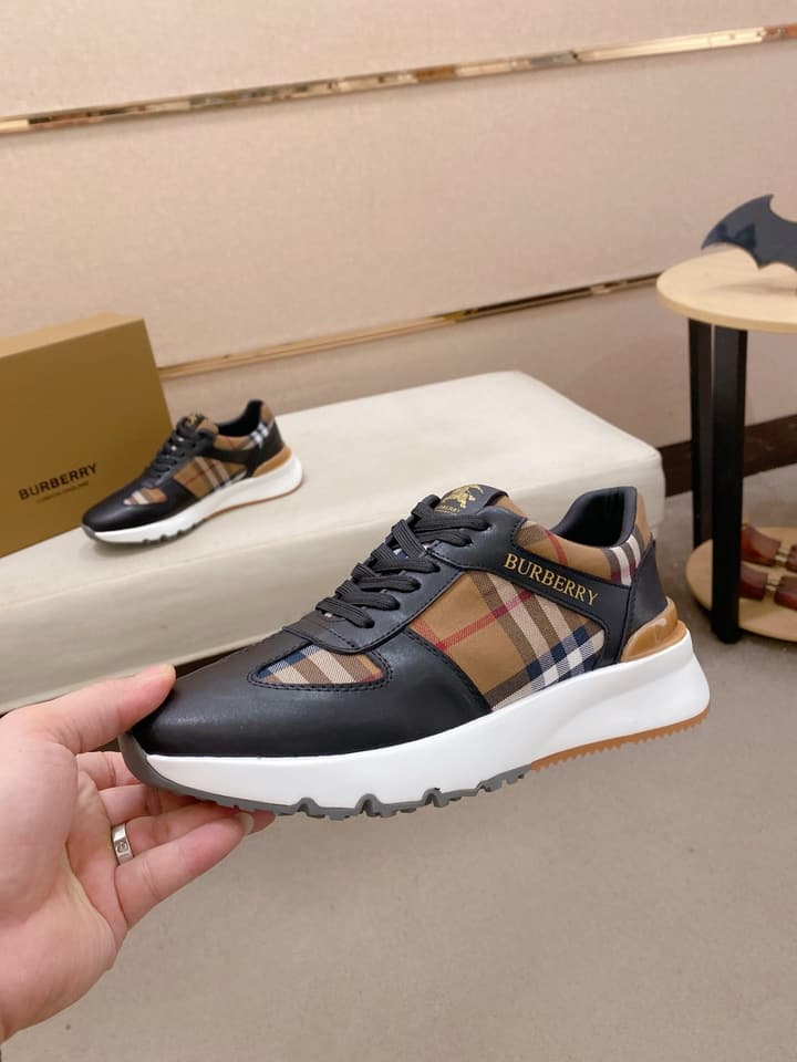 Burberry Italian Calfskin Leather Loafers in Dark Navy Check