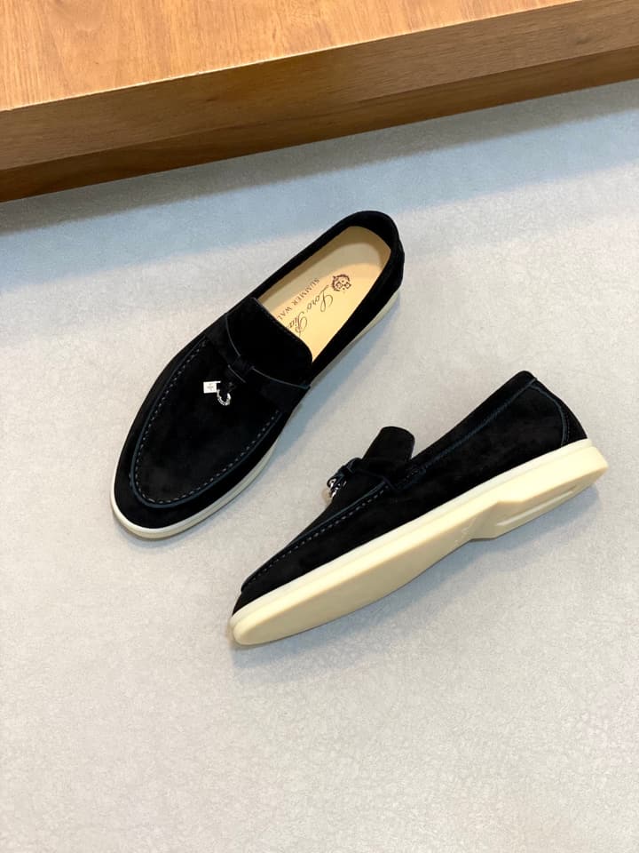 Loro Piana Suede Leather Slip-On Loafers in Black Suede