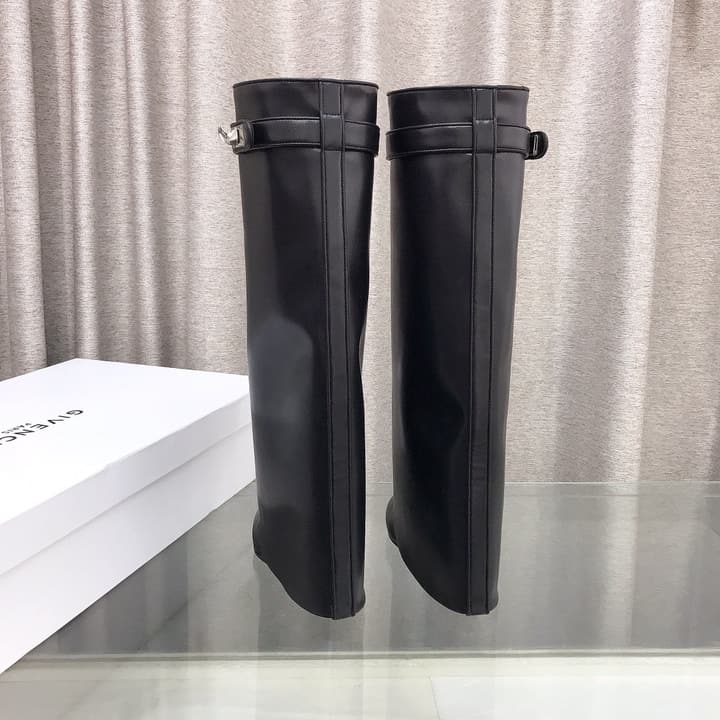 Givenchy Shark Tooth Glossy Leather Knee-High Boots in Almond