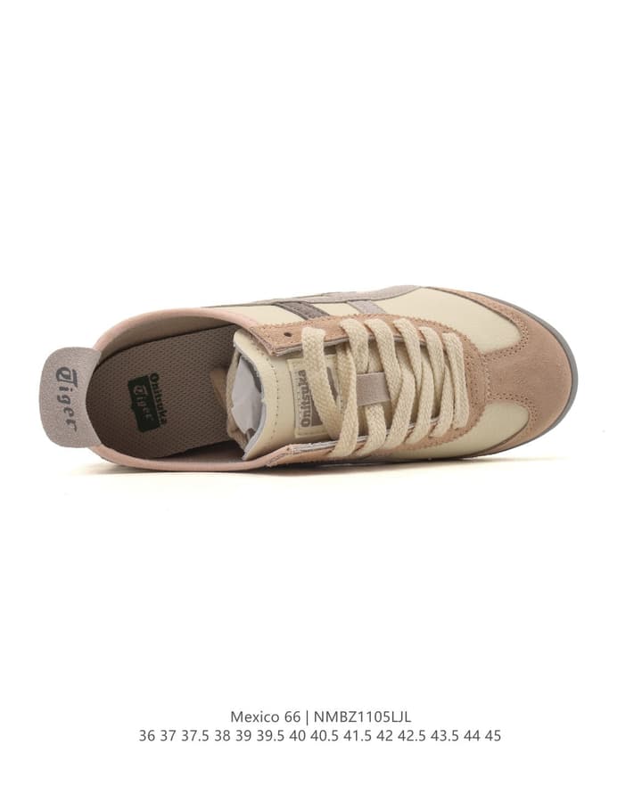 Onitsuka Tiger Mexico 66 Slip-On Sneakers in Cream Beige With Taupe Stripes