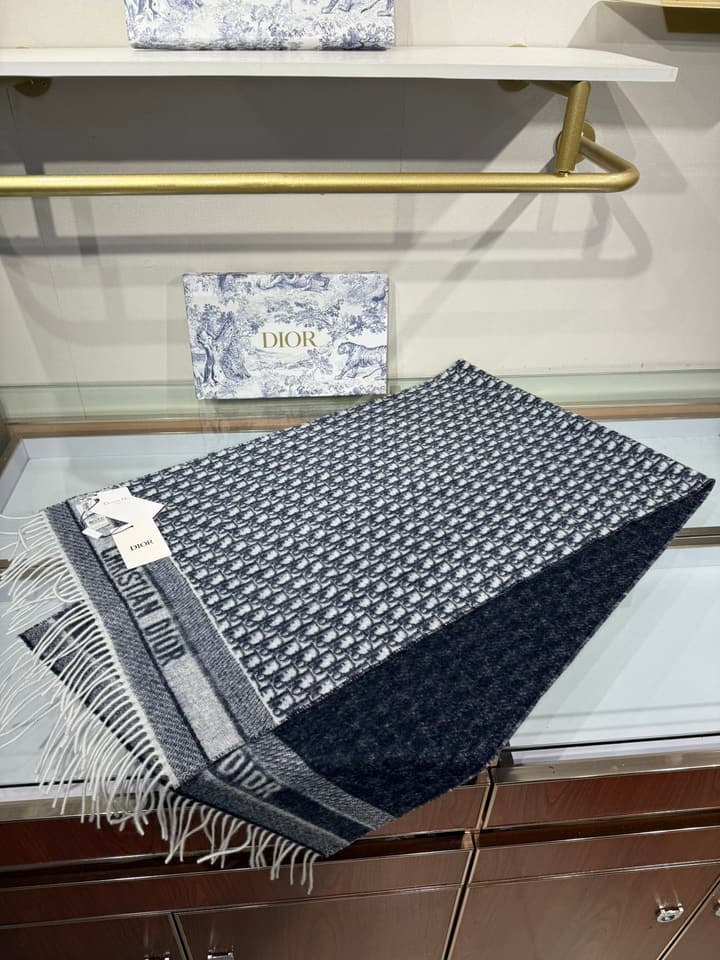 Dior Oblique Cashmere Scarf – 2025 in Grey