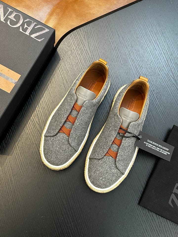 Zegna Triple Stitch Low-Top Sneakers in Dark Charcoal