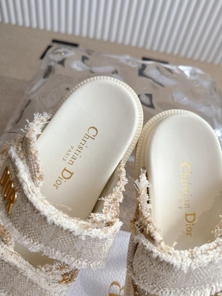Dior Velcro Summer Sandals in Bright Cream Woven