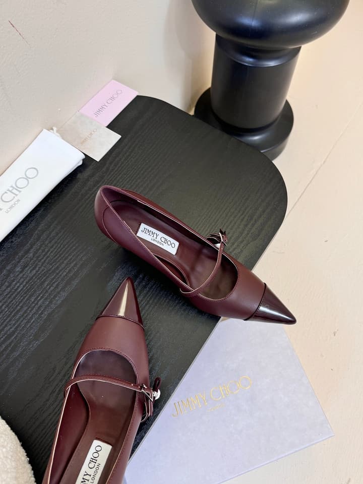 Jimmy Choo Glossy Leather Pumps – 2025FW in Burgundy