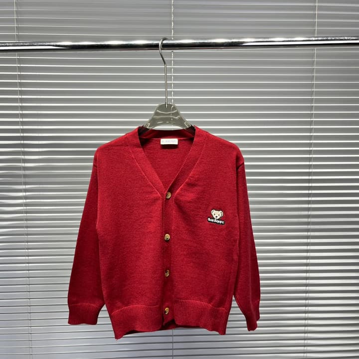 Burberry BU Bear Pattern Knit Cardigan – Kids Collection in Bright Red