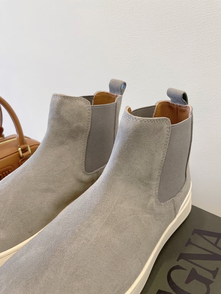 Zegna COUTURE Triple Stitch Leather Sneakers in Black Suede With Dark Sole