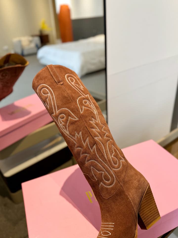 Paris Texas Embroidered Knee-High Boots in Black With Tone-on-tone Embroidery