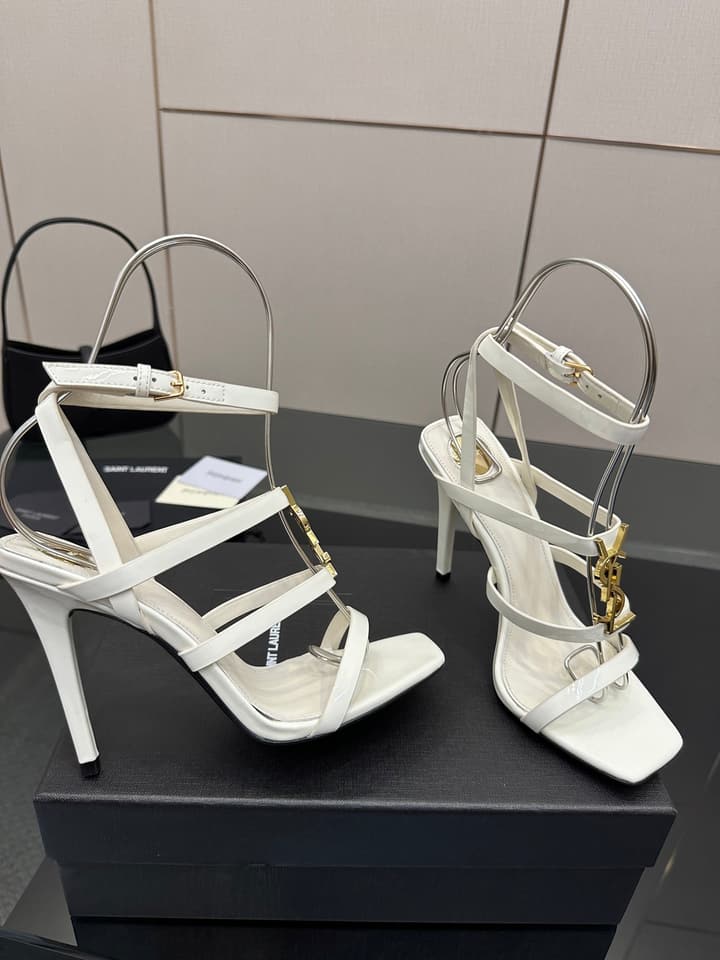 Saint Laurent Patent Leather Heeled Sandals in Bright Amber