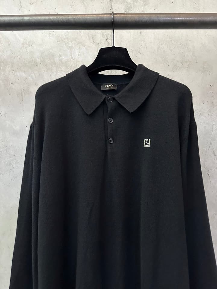 Fendi Double F Logo Knitted Polo Shirt in Classic Black