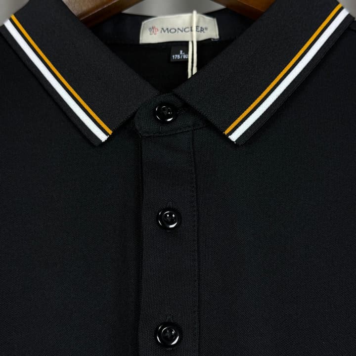 Moncler Classic Embroidered Long-Sleeve Polo Shirt in Black Polo - Hanging Display